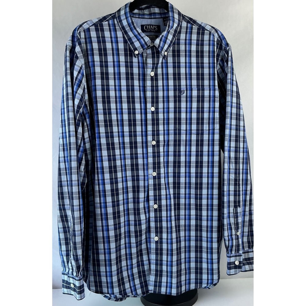 Chaps Mens Classic Fit Plaid Button Down Shirt Long Sleeve XL Blue